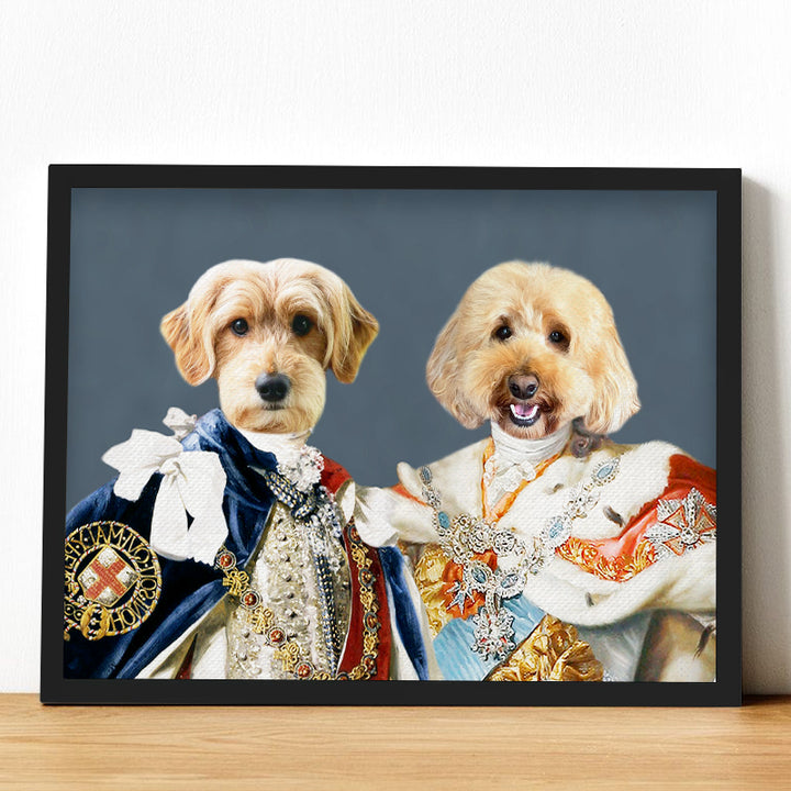 Custom Royal Couple Portraits Canvas with Dog Face Personalized Cat Royalty Painting - OARSE