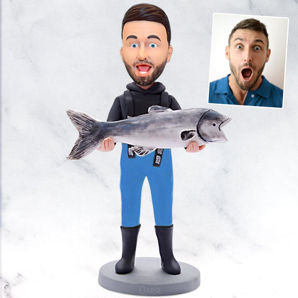 Create Your Own Bobblehead With Holding Fish, Father's Day Customized Bobblehead Gifts - Oarse