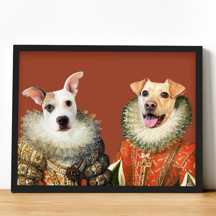 Personalized Royal Pet Portrait Canvas Custom Pet and Owner Painting - The Princesses - OARSE