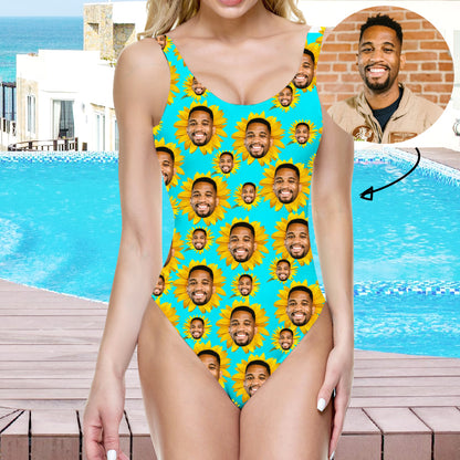 Boyfriend Face Sunflower Women Custom One Piece Swimsuit - Oarse