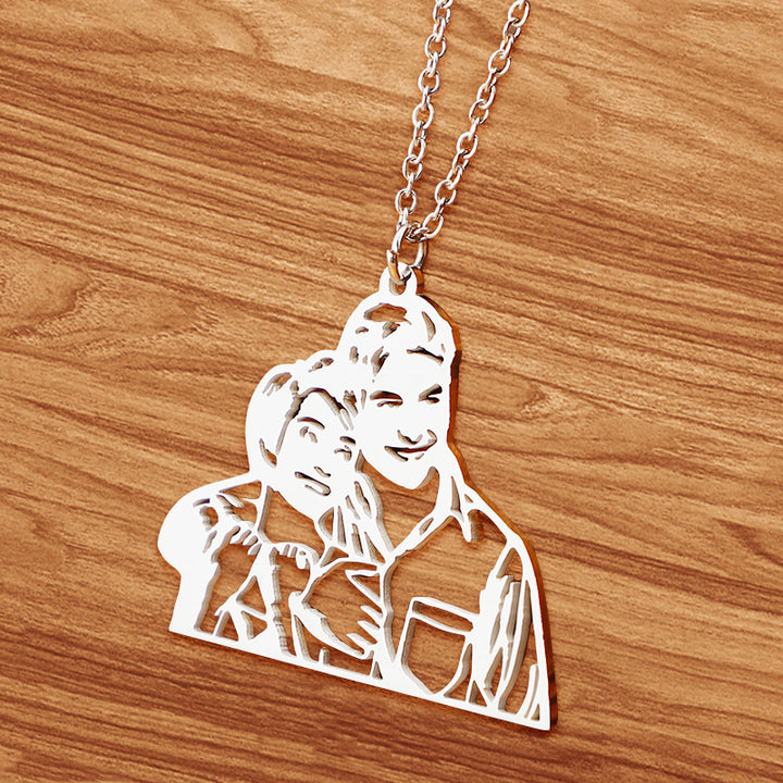 Steel Color Cut Personalized Photo Necklace, Custom Photo Pendant - Oarse