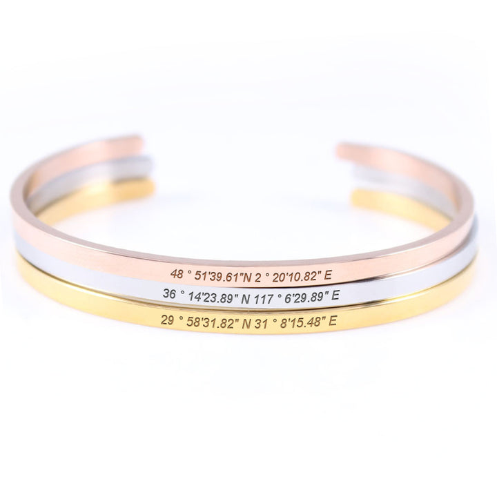 Personalized Engraved Bracelets Longitude And Latitude Bracelets Coordinates Cuff Bracelet - Oarse