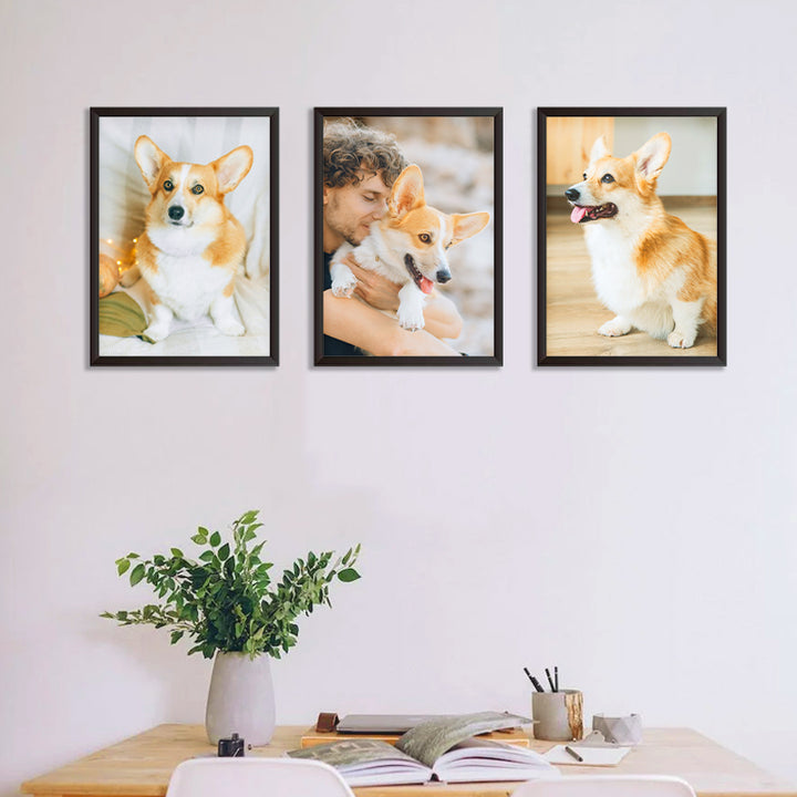 3 Panels Custom Pet Portrait Canvas with Original Photo Personalized Framed Wall Art Set - OARSE