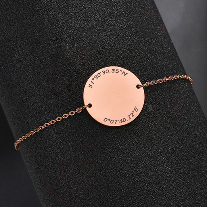 Custom Coordinate Bracelet Engraved Disc Latitude Longitude Bracelet - Oarse