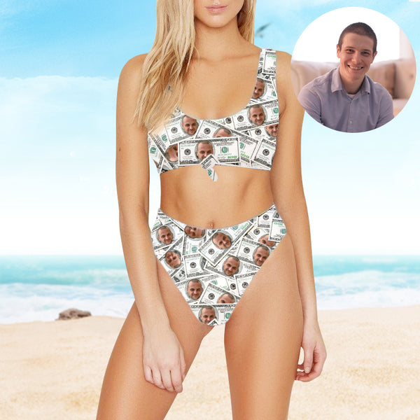 Money Swimsuit With Face Printed On It, Plus Size Two Piece Bathing Suits - Oarse