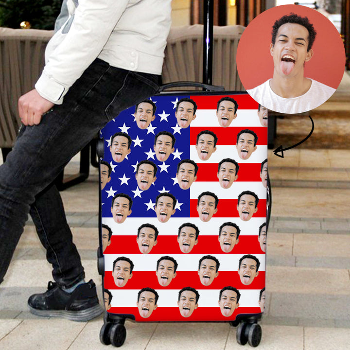 Custom Luggage Covers US Flag Face Photo Suitcase Protective Cover - Oarse