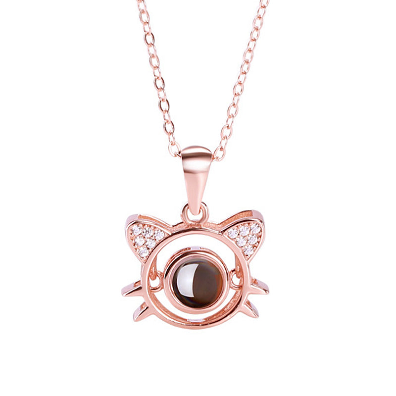 Cat Shape 925 Sterling Silver Projection Necklace - Oarse
