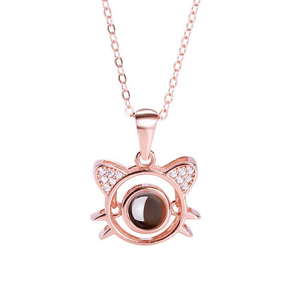 Cat Shape 925 Sterling Silver Projection Necklace - Oarse