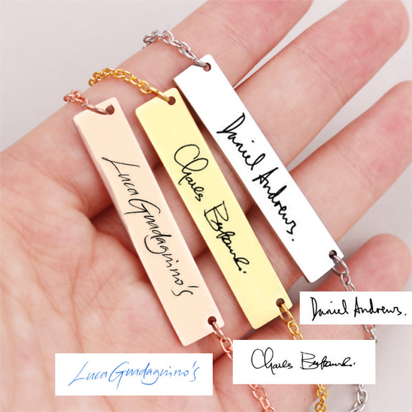 Custom Signature Necklace Handwriting Bar Necklace Actual Handwriting Gifts - Oarse