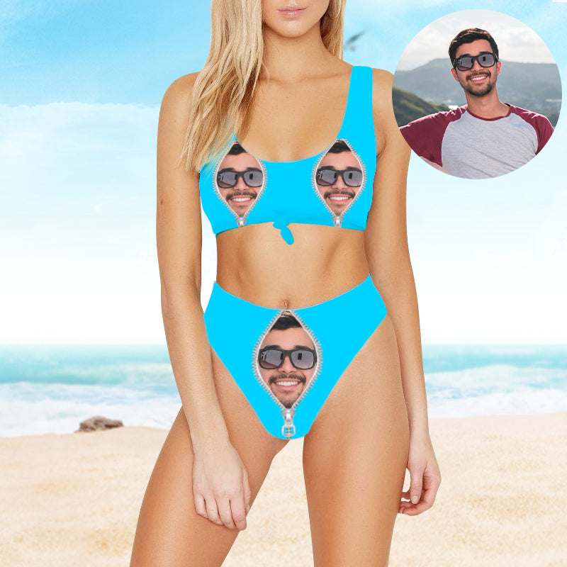 Custom Bathing Suit With Face Zipper Plus Size Two Piece Swimsuit - Oarse