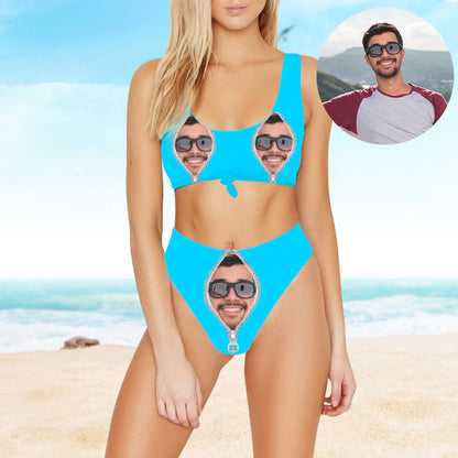 Custom Bathing Suit With Face Zipper Plus Size Two Piece Swimsuit - Oarse