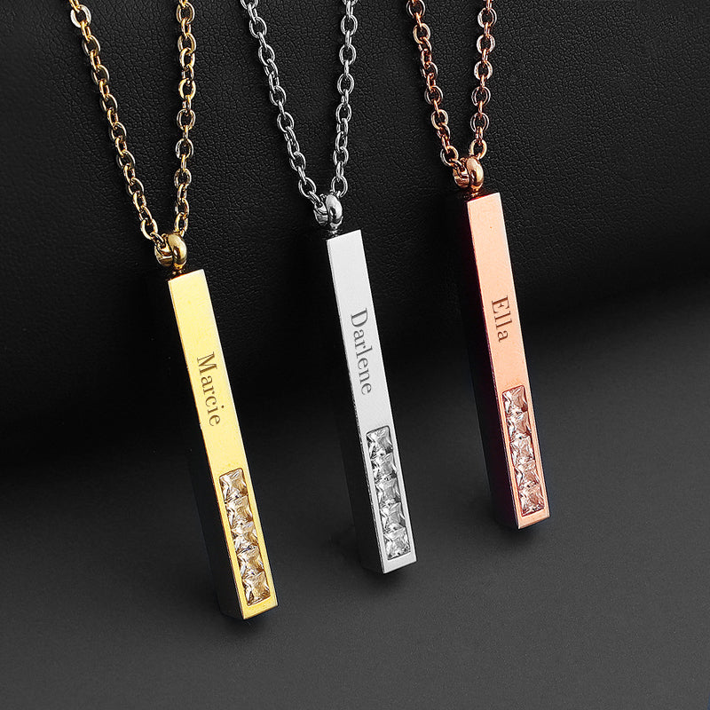 Stereo Bar Handwriting Engraved Jewelry, Diamond Personalized Handwriting Jewelry - Oarse