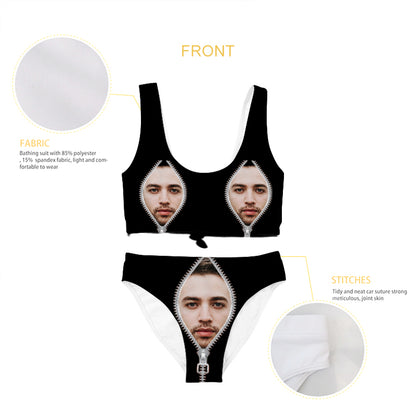 Custom Bathing Suit With Face Zipper Plus Size Two Piece Swimsuit - Oarse