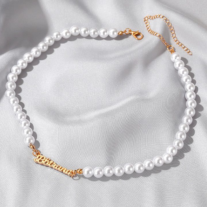 Pearl Name Necklace Custom Name Chain - Oarse