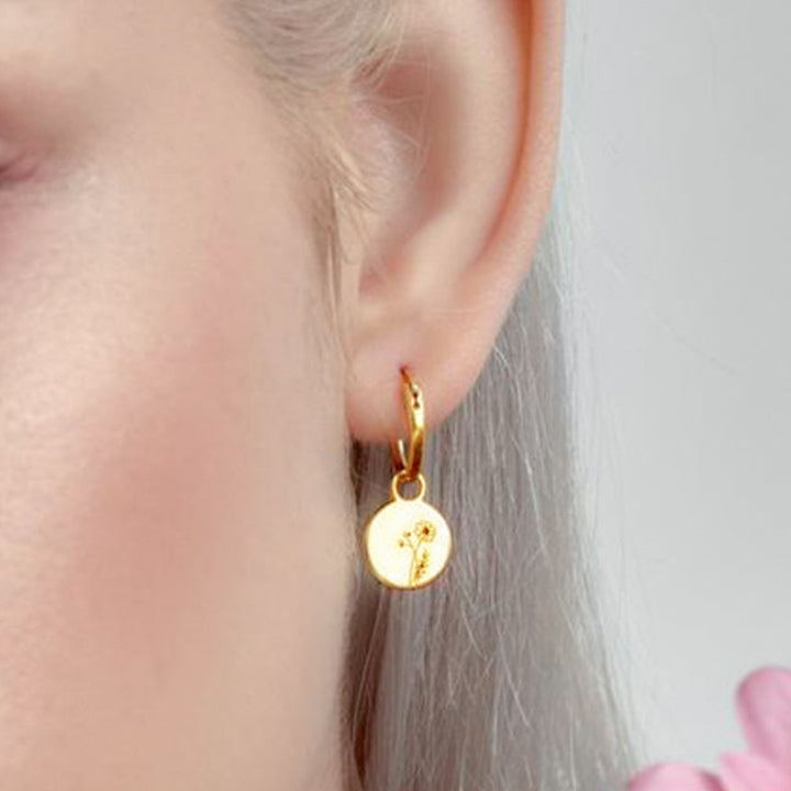 Circle Custom Made Earrings, Design Your Own Earrings With Birthday Flower - Oarse