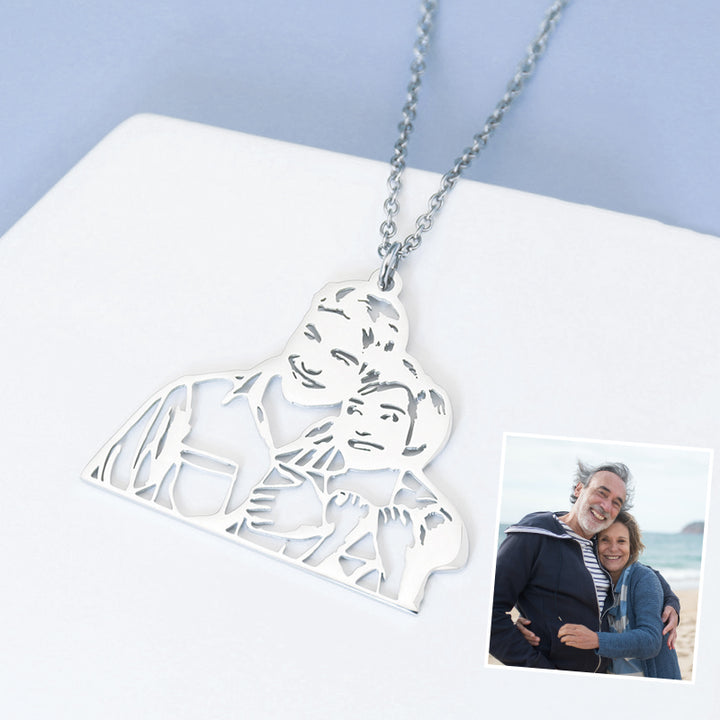 Steel Color Cut Personalized Photo Necklace, Custom Photo Pendant - Oarse