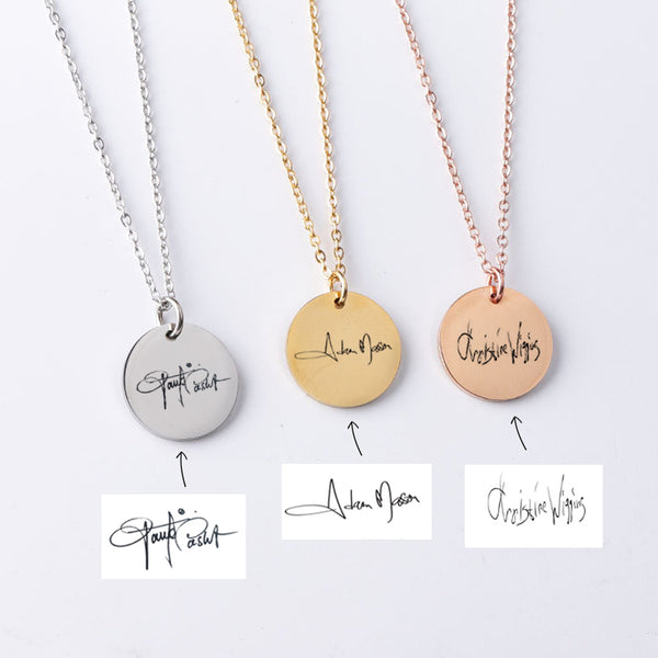 Custom Handwriting Signature Necklace, Personalized Disc Necklace Thumbprint Necklace - Oarse