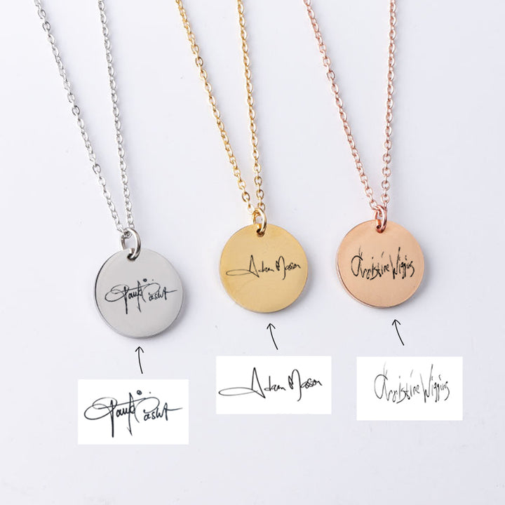 Custom Handwriting Signature Necklace, Personalized Disc Necklace Thumbprint Necklace - Oarse