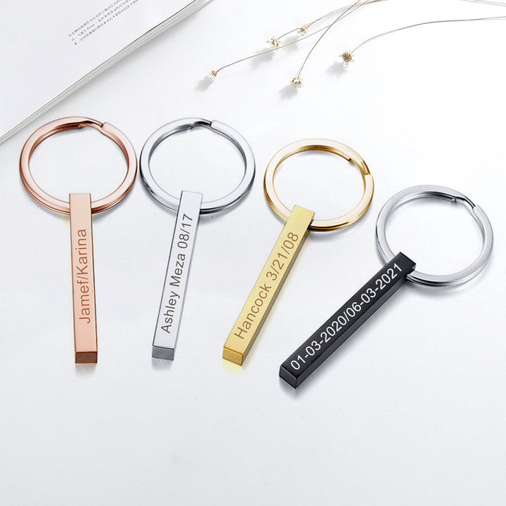 Custom Engraved Keychains, Personalized 4 Sided Bar Engraved Keyring - Oarse