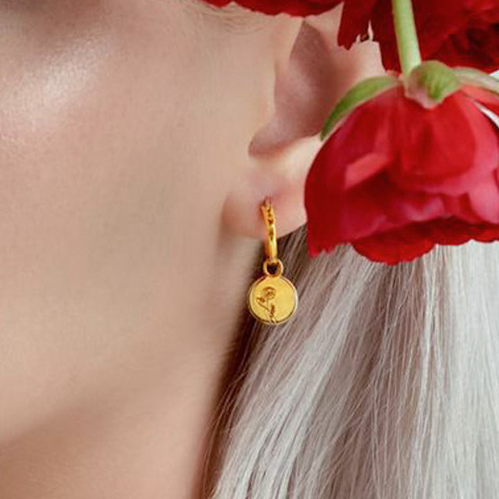 Circle Custom Made Earrings, Design Your Own Earrings With Birthday Flower - Oarse