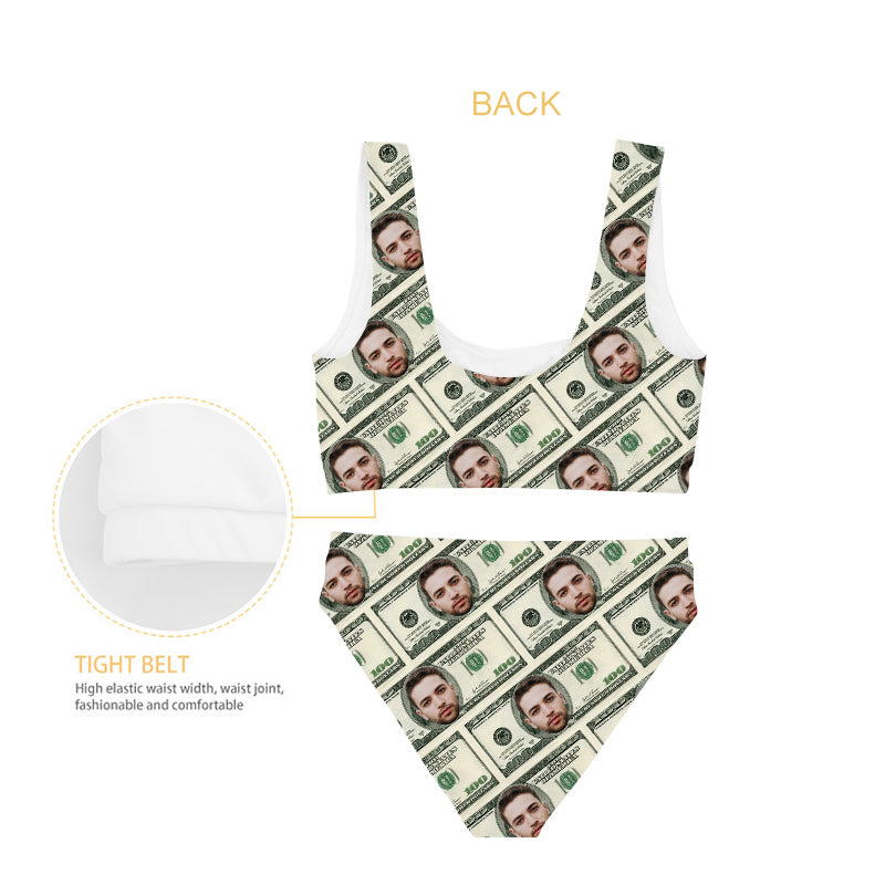 Money Swimsuit With Face Printed On It, Plus Size Two Piece Bathing Suits - Oarse