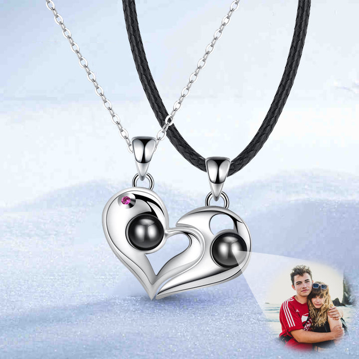 Heart Stitching Custom Photo Projection Necklace, Loving Couple Photo Projection Jewelry - Oarse