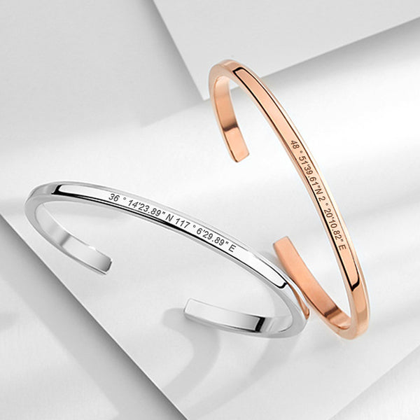 Personalized Engraved Bracelets Longitude And Latitude Bracelets Coordinates Cuff Bracelet - Oarse