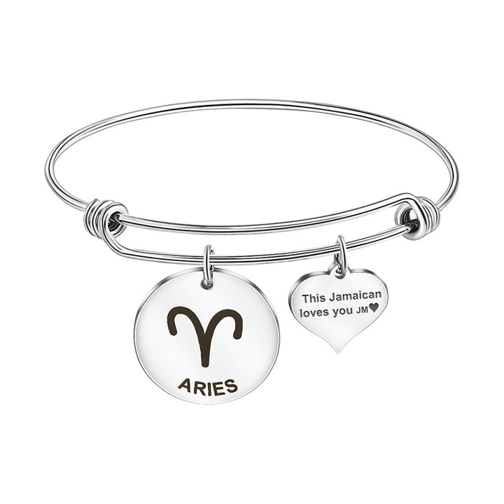 12 Constellation Custom Engraved Cuff Bracelet, Adjustable Engraved Bangle Bracelet - OARSE