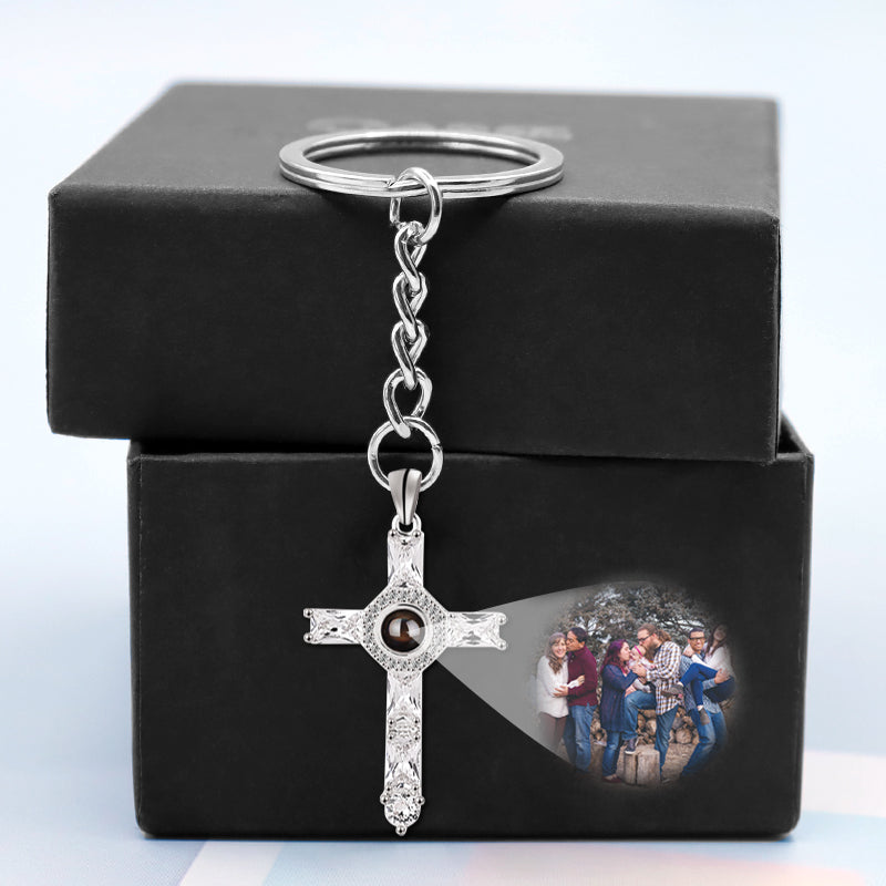 Personalized Cross Keychain Photo Projection Keychain For Boyfriend - Oarse