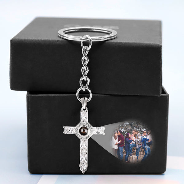 Personalized Cross Keychain Photo Projection Keychain For Boyfriend - Oarse