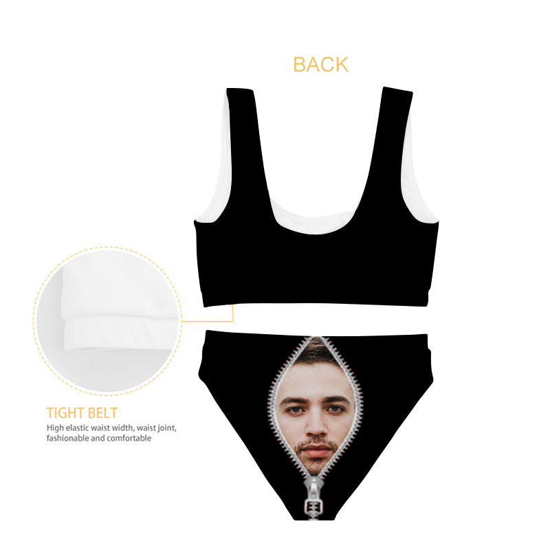 Custom Bathing Suit With Face Zipper Plus Size Two Piece Swimsuit - Oarse
