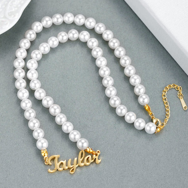 Pearl Name Necklace Custom Name Chain - Oarse