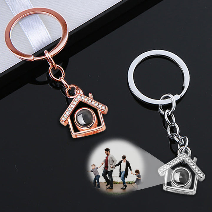 House Shape Keychain Personalized Photo Projection Keychain, First Home Keychain For Couples - Oarse