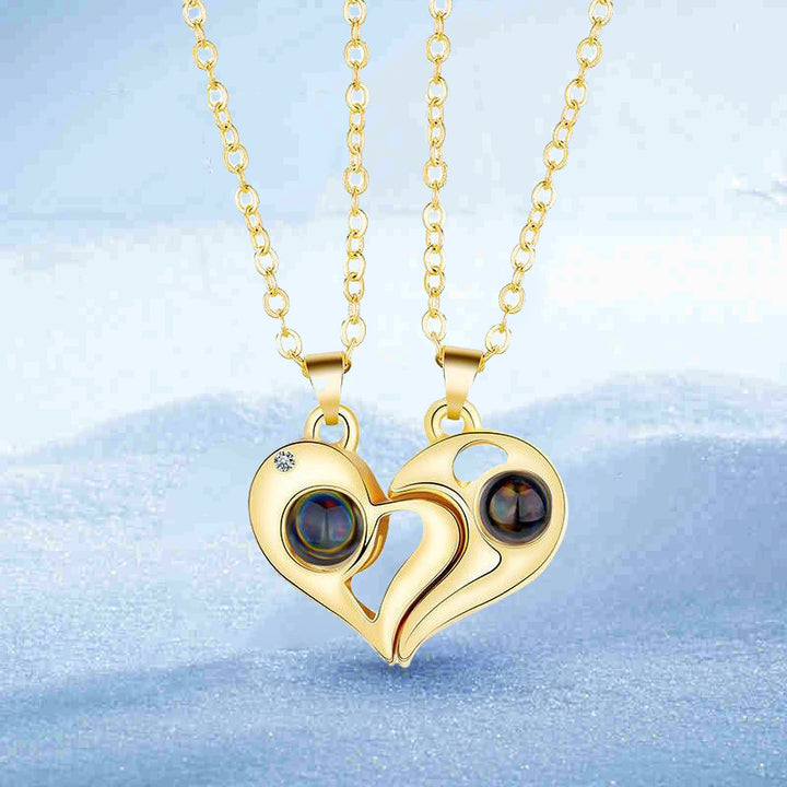 Heart Stitching Custom Photo Projection Necklace, Loving Couple Photo Projection Jewelry - Oarse