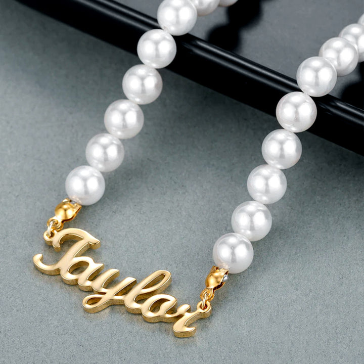 Pearl Name Necklace Custom Name Chain - Oarse