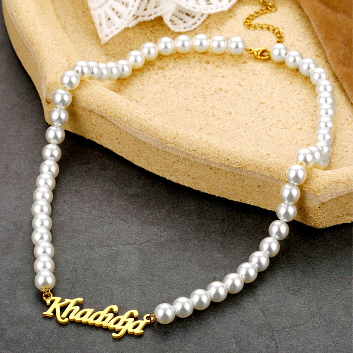 Pearl Name Necklace Custom Name Chain - Oarse