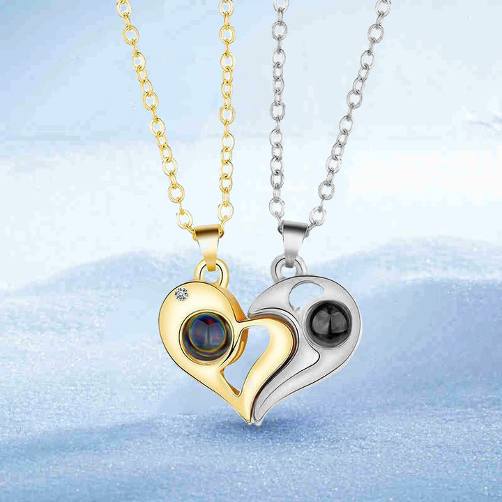 Heart Stitching Custom Photo Projection Necklace, Loving Couple Photo Projection Jewelry - Oarse