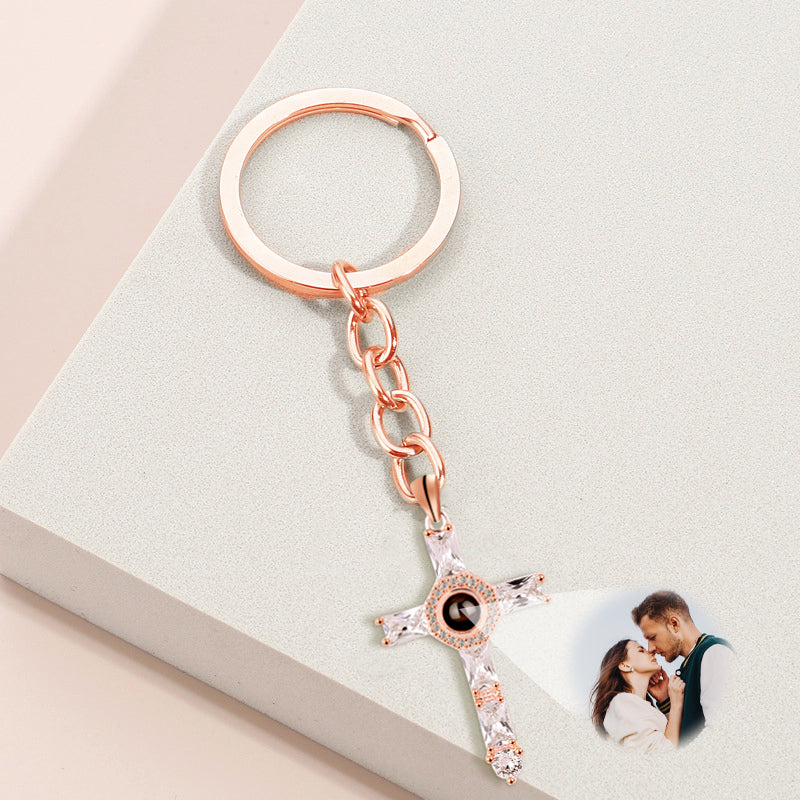 Personalized Cross Keychain Photo Projection Keychain For Boyfriend - Oarse