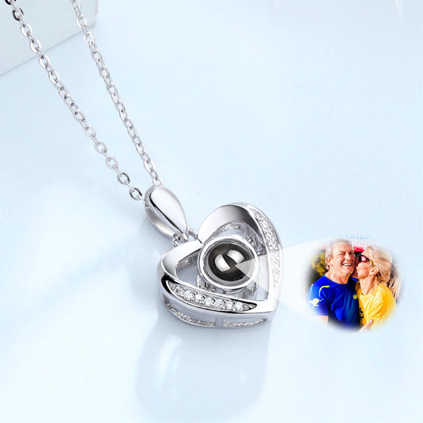 Personalized Heart Photo Necklace，Photo Projection Pendant Heart Necklace With I Love You In 100 Languages - Oarse