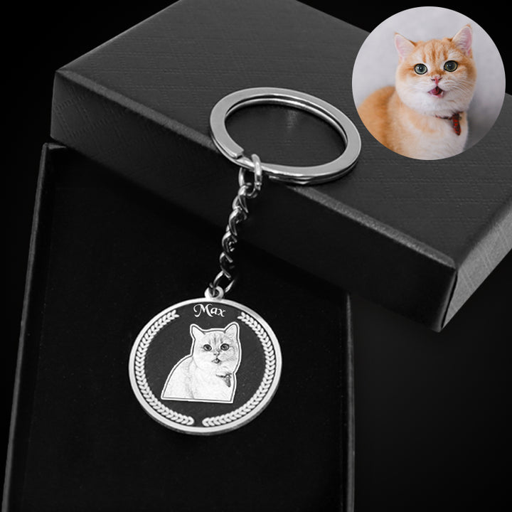 Custom Pet Photo Keychain with Name Engraved Personalized Dog Memorial Keying - OARSE