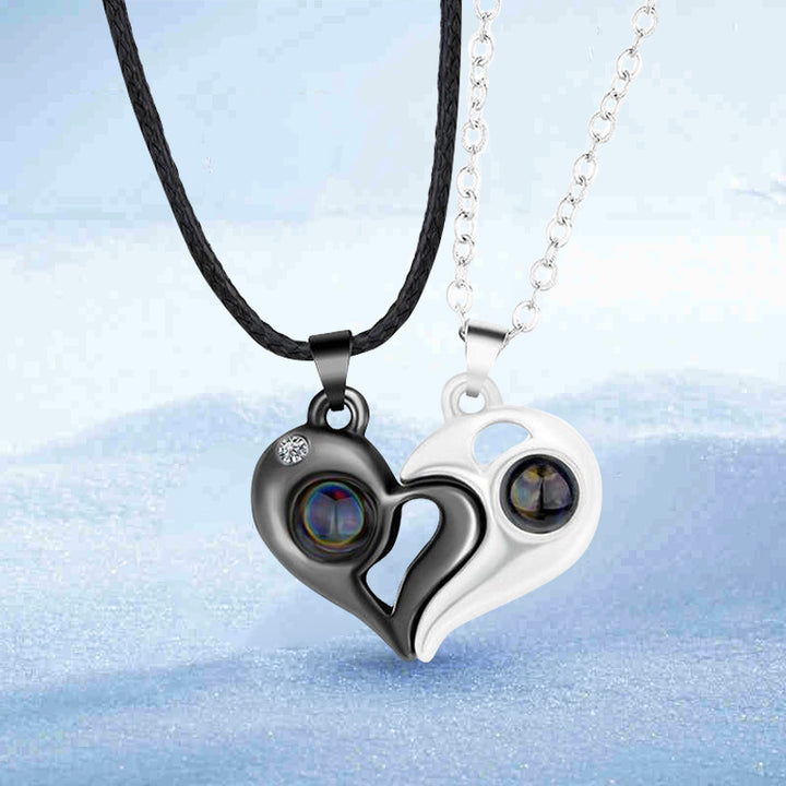 Heart Stitching Custom Photo Projection Necklace, Loving Couple Photo Projection Jewelry - Oarse