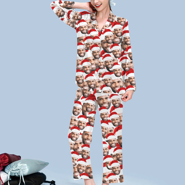 Custom Christmas Pajamas Funny Santa Hat Pajamas With Faces On Them - Oarse