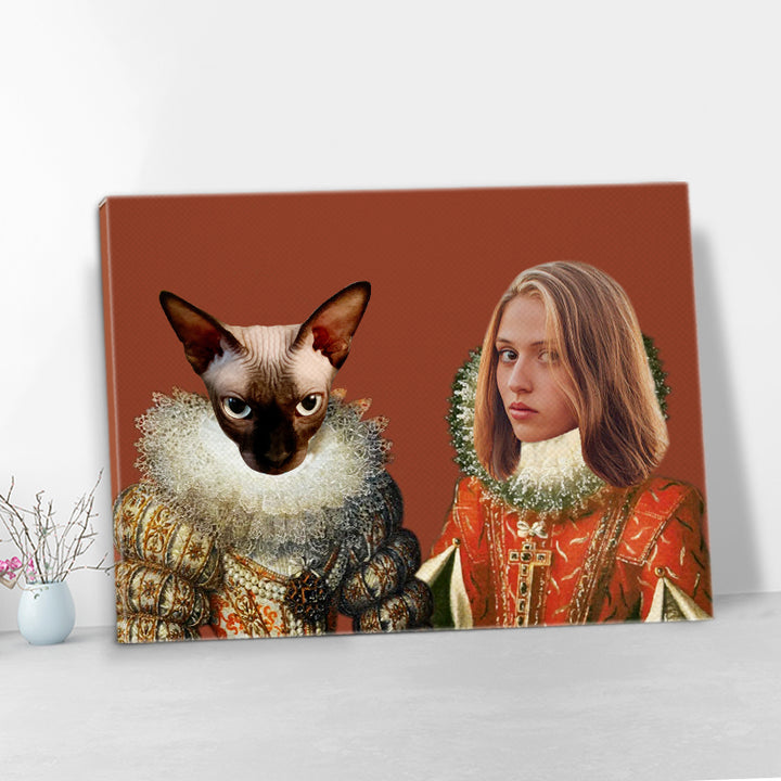 Custom Princesses Pet Portrait Canvas, Royal Pet And Owner Portraits - Oarse