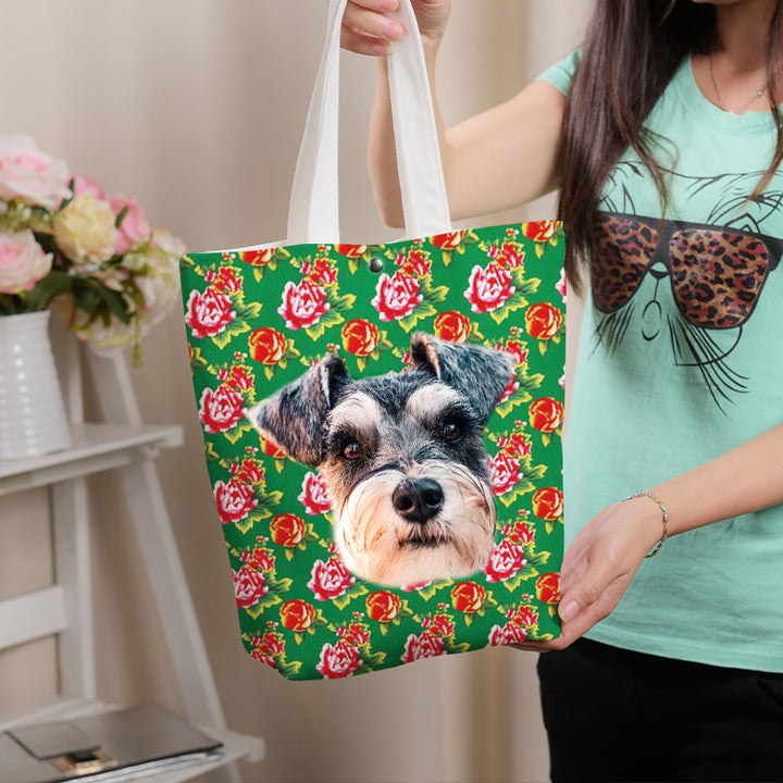 Custom Pet Face Floral Tote Bag - Oarse