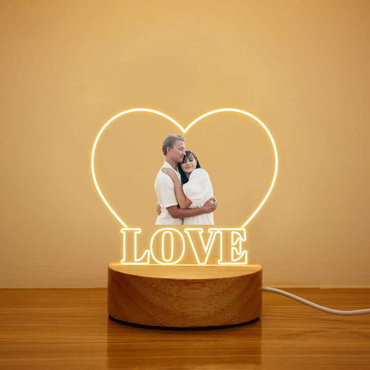Custom Photo Night Light Heart Love, Couples Light Lamp - Oarse