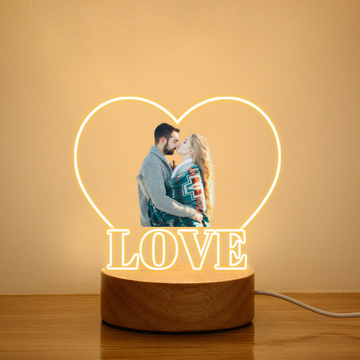Custom Photo Night Light Heart Love, Couples Light Lamp - Oarse