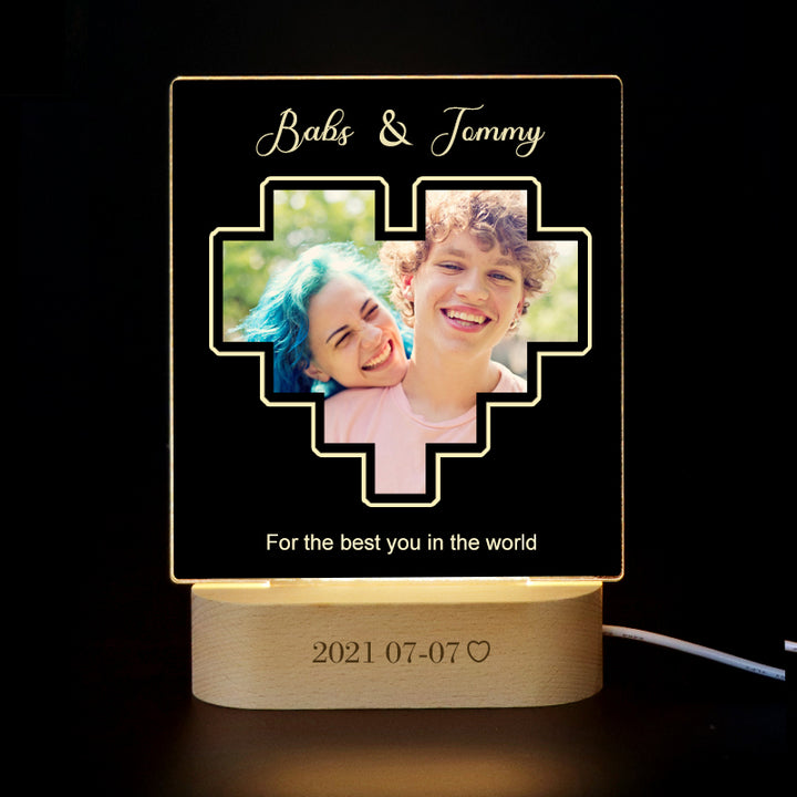 Heart Personalized Picture Light, Picture Lamp Gift For Couples - Oarse