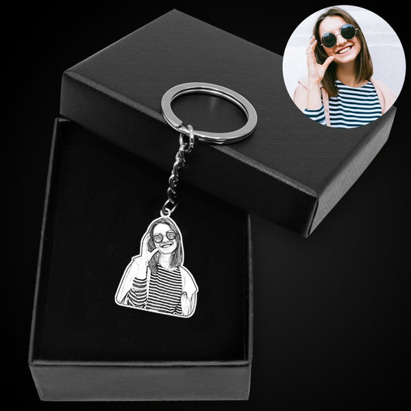 Sterling Silver Photo Engraved Keychain, Personalized Name Keychains - Oarse