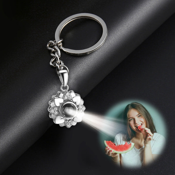 Sunflower Heart Projection Keychain With Picture - Oarse