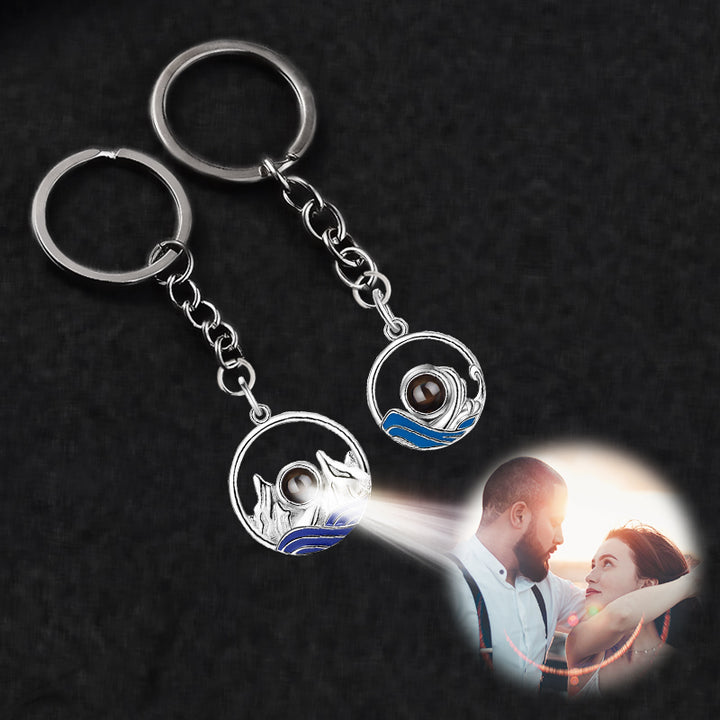 Mountain Sea Photo Projection Keychain, Personalized Couples Keychains - Oarse